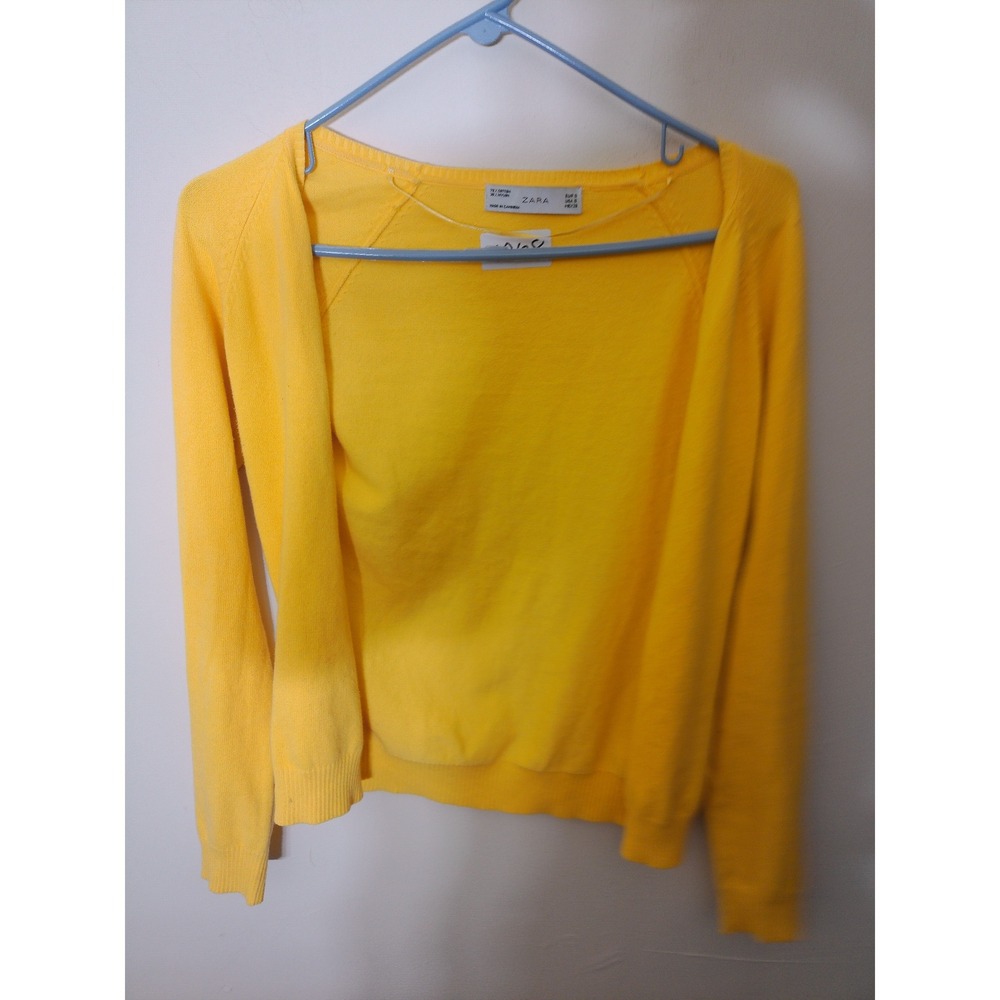 Zara Cardigan Women S Yellow Open Front Raglan Sleeve Cotton Blend Preppy